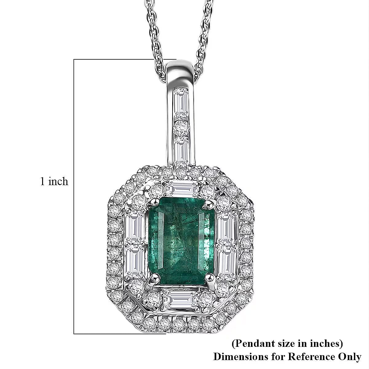 Doorbuster D'Joy Premium Kagem Zambian Emerald and Moissanite 2.40 ctw Art Deco Pendant Necklace in Rhodium Over Sterling Silver 20 Inches image number 6