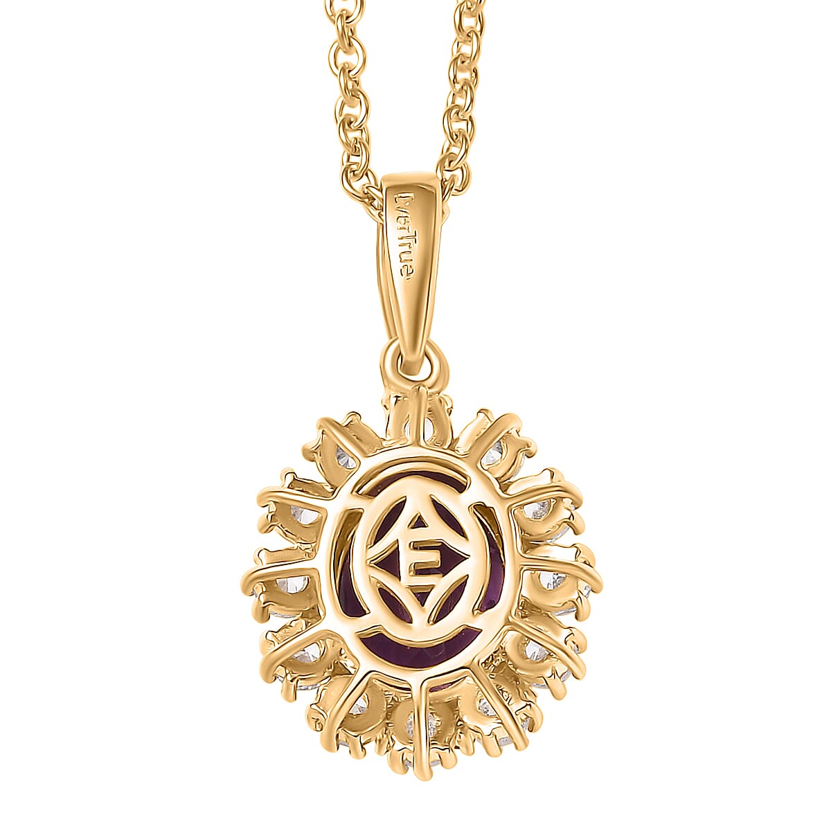 EverTrue African Amethyst and Multi Gemstone 2.75 ctw Regal Bloom Pendant in 18K YG Plated with Stainless Steel Necklace (20 Inches) image number 4