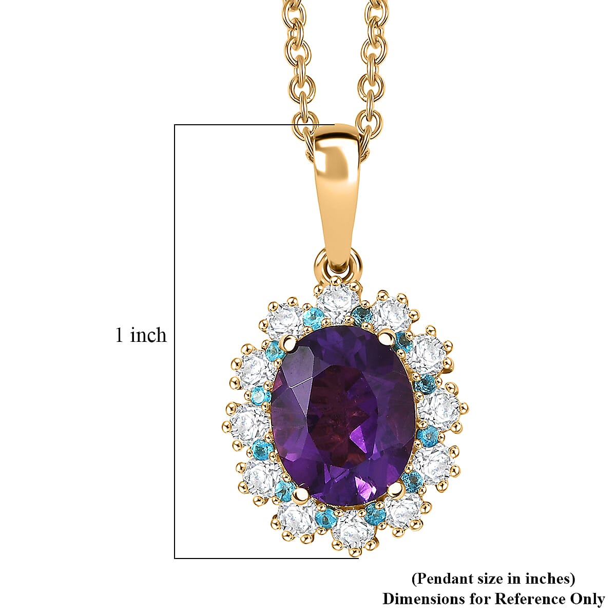 EverTrue African Amethyst and Multi Gemstone 2.75 ctw Regal Bloom Pendant in 18K YG Plated with Stainless Steel Necklace (20 Inches) image number 5