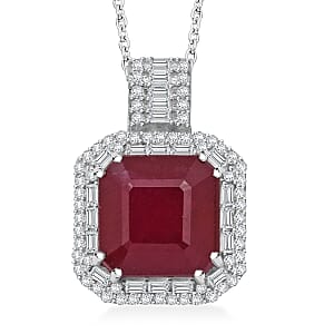 D'Joy Premium Niassa Ruby (FF) and Moissanite 11.50 ctw Pendant Necklace in Rhodium Over Sterling Silver 20 Inches