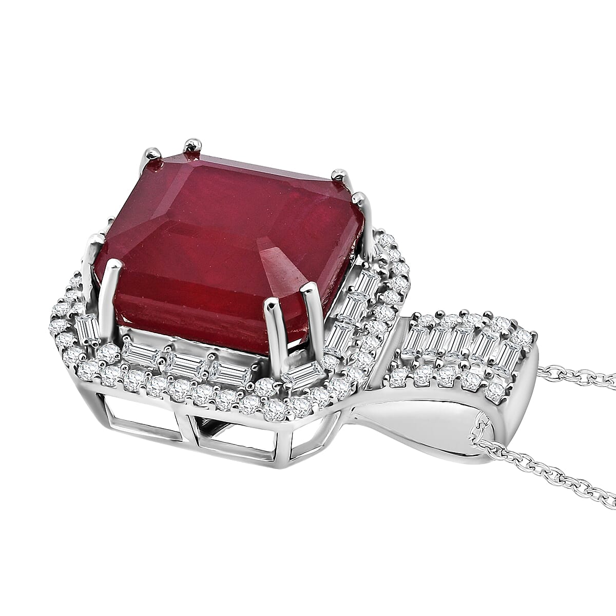 D'Joy Premium Niassa Ruby (FF) and Moissanite 11.20 ctw Royal Ember Pendant Necklace in Rhodium Over Sterling Silver 20 Inches (Del. in 7-10 Days) image number 3