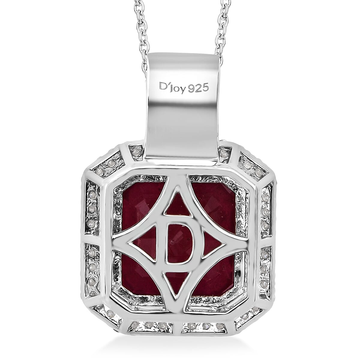 D'Joy Premium Niassa Ruby (FF) and Moissanite 11.20 ctw Royal Ember Pendant Necklace in Rhodium Over Sterling Silver 20 Inches (Del. in 7-10 Days) image number 4