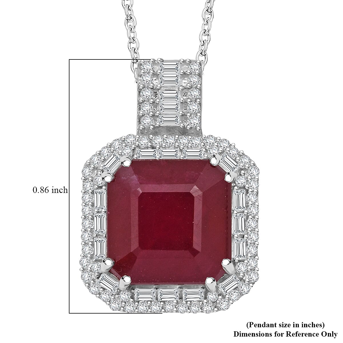 D'Joy Premium Niassa Ruby (FF) and Moissanite 11.20 ctw Royal Ember Pendant Necklace in Rhodium Over Sterling Silver 20 Inches (Del. in 7-10 Days) image number 6