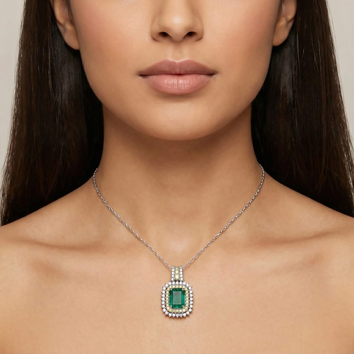D'Joy Premium Kagem Zambian Emerald and Multi Gemstone 2.25 ctw Regal Halo Pendant Necklace in Rhodium Over Sterling Silver 20 Inches  image number 2