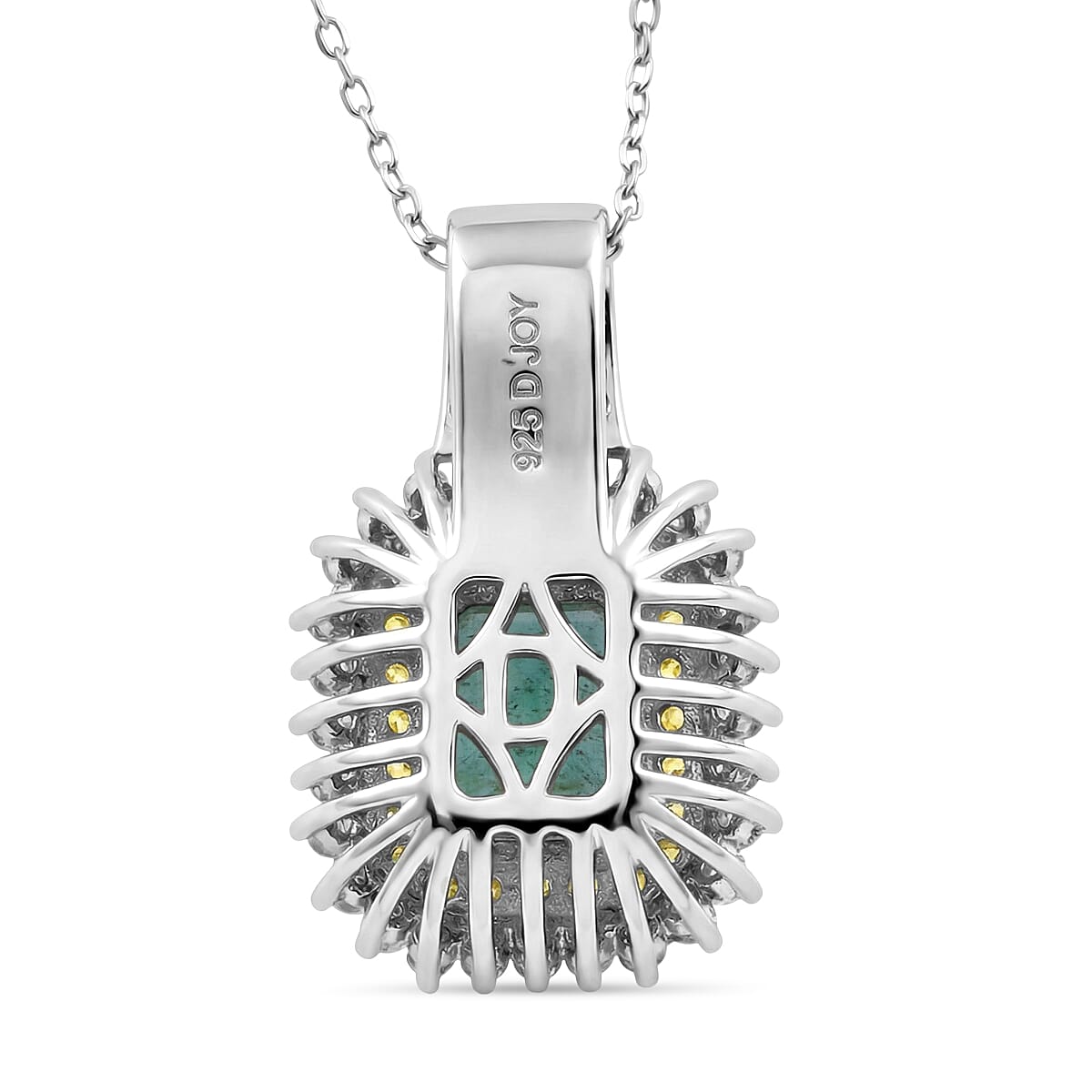 D'Joy Premium Kagem Zambian Emerald and Multi Gemstone 2.25 ctw Regal Halo Pendant Necklace in Rhodium Over Sterling Silver 20 Inches