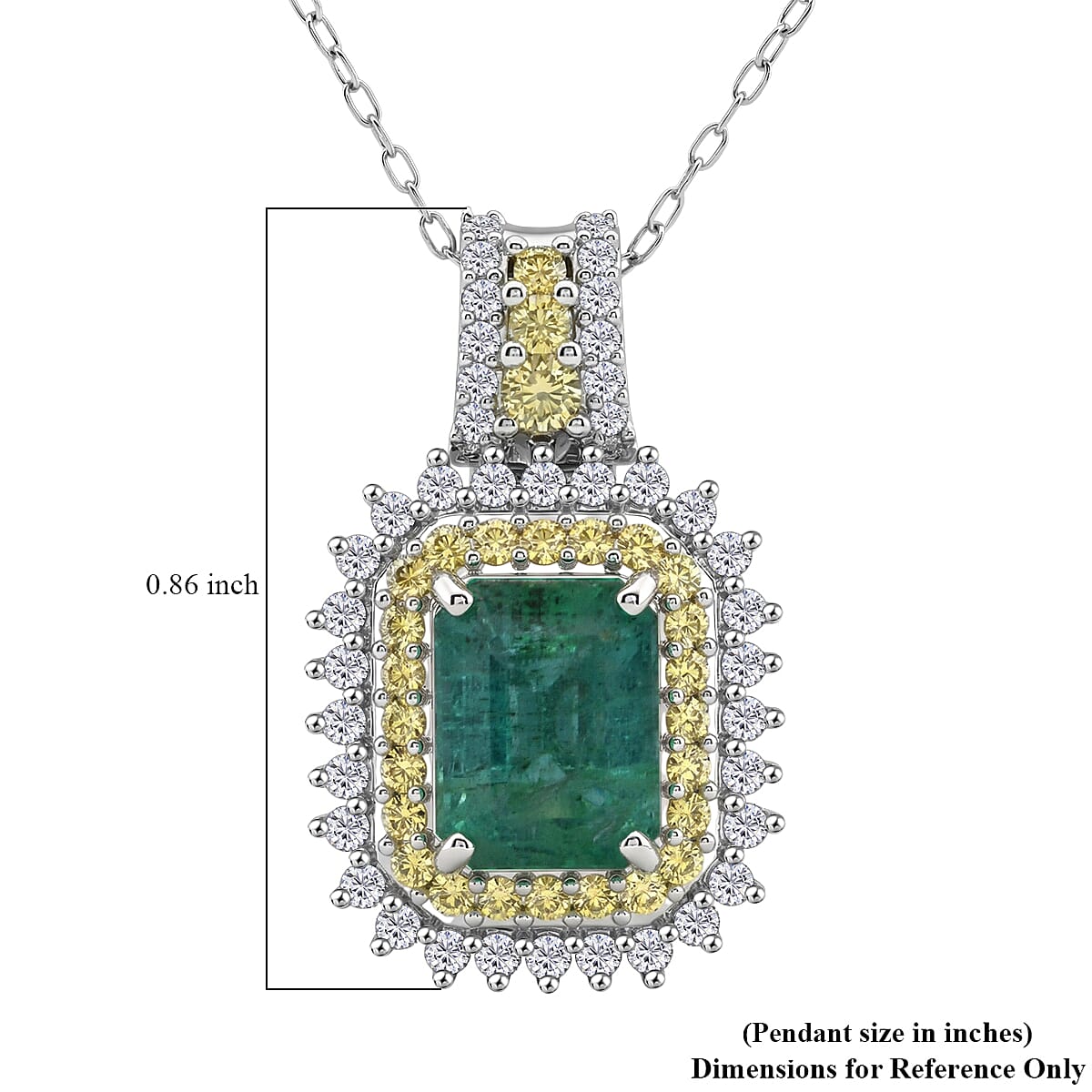 D'Joy Premium Kagem Zambian Emerald and Multi Gemstone 2.25 ctw Regal Halo Pendant Necklace in Rhodium Over Sterling Silver 20 Inches