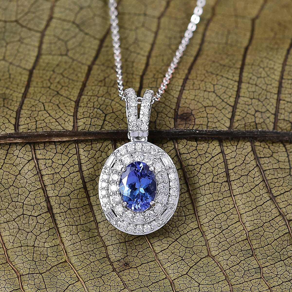 D'Joy Premium Tanzanite and Moissanite 1.35 ctw Celestial Halo Pendant Necklace in Rhodium Over Sterling Silver 20 Inches  image number 1