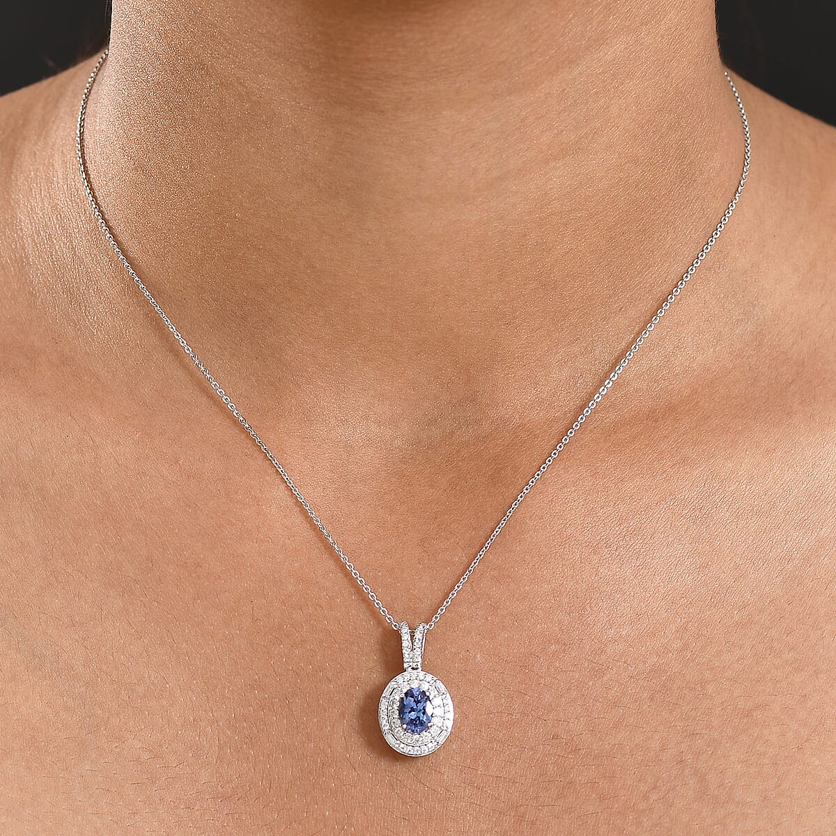 D'Joy Premium Tanzanite and Moissanite 1.35 ctw Celestial Halo Pendant Necklace in Rhodium Over Sterling Silver 20 Inches  image number 2