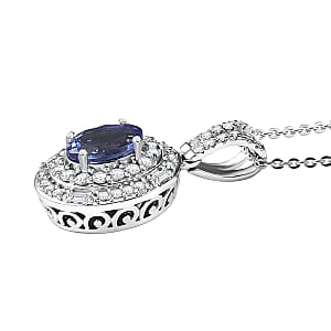 D'Joy Premium Tanzanite and Moissanite 1.35 ctw Celestial Halo Pendant Necklace in Rhodium Over Sterling Silver 20 Inches 