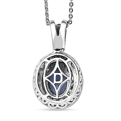 D'Joy Premium Tanzanite and Moissanite 1.35 ctw Celestial Halo Pendant Necklace in Rhodium Over Sterling Silver 20 Inches 