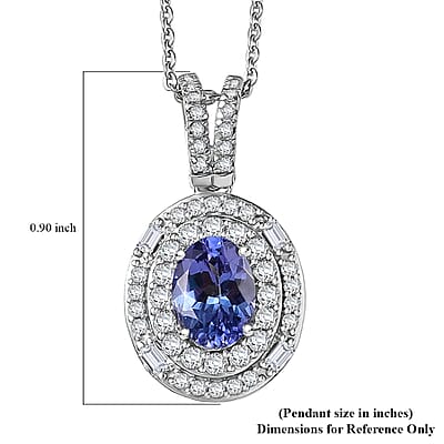 D'Joy Premium Tanzanite and Moissanite 1.35 ctw Celestial Halo Pendant Necklace in Rhodium Over Sterling Silver 20 Inches 