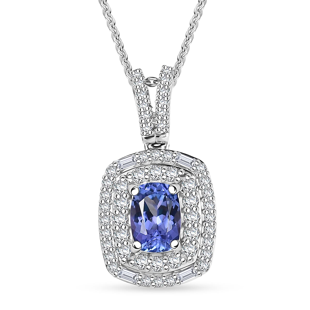 D'Joy Premium Tanzanite and Moissanite 1.40 ctw Celestial Halo Pendant Necklace in Rhodium Over Sterling Silver 20 Inches  image number 0