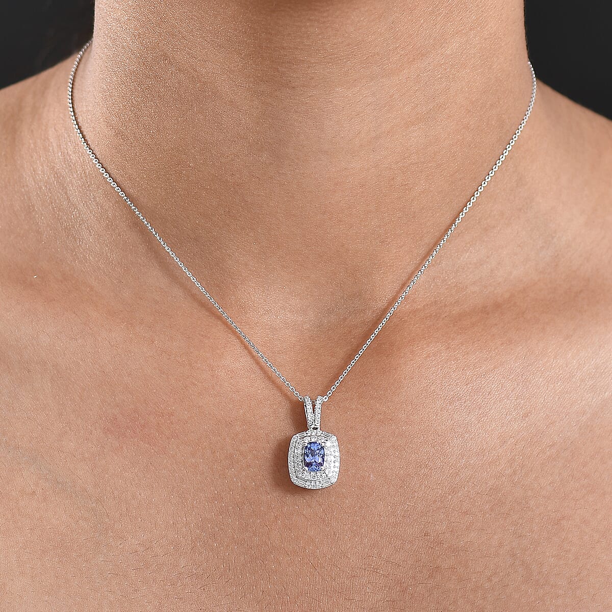 D'Joy Premium Tanzanite and Moissanite 1.40 ctw Celestial Halo Pendant Necklace in Rhodium Over Sterling Silver 20 Inches  image number 2