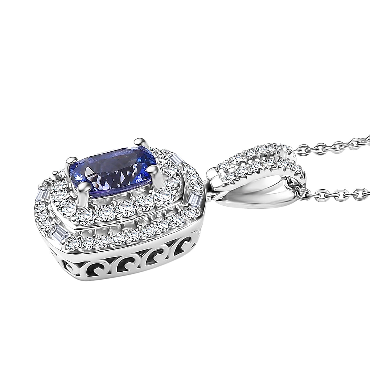 D'Joy Premium Tanzanite and Moissanite 1.40 ctw Celestial Halo Pendant Necklace in Rhodium Over Sterling Silver 20 Inches  image number 3