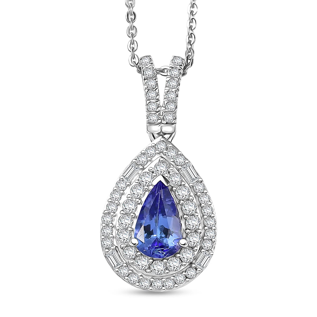 D'Joy Premium Tanzanite and Moissanite 1.50 ctw Celestial Halo Pendant Necklace in Rhodium Over Sterling Silver 20 Inches  image number 0