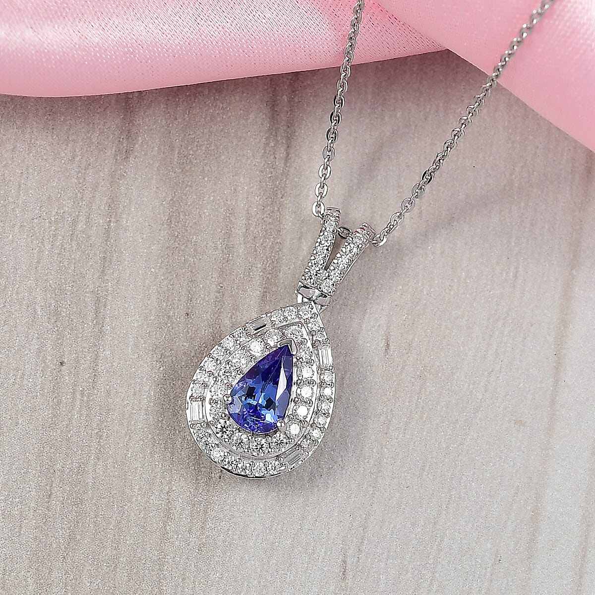 D'Joy Premium Tanzanite and Moissanite 1.50 ctw Celestial Halo Pendant Necklace in Rhodium Over Sterling Silver 20 Inches  image number 1