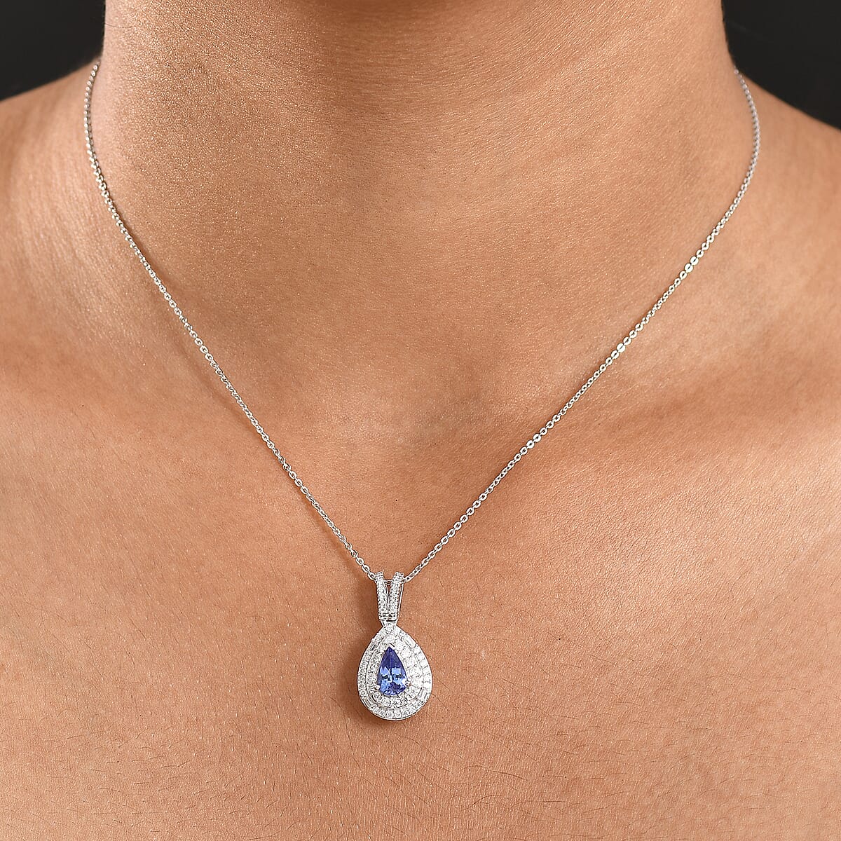 D'Joy Premium Tanzanite and Moissanite 1.50 ctw Celestial Halo Pendant Necklace in Rhodium Over Sterling Silver 20 Inches  image number 2