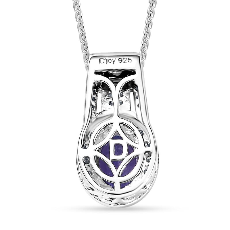 D'Joy Premium Tanzanite and Moissanite 1.50 ctw Pendant Necklace in Rhodium Over Sterling Silver 20 Inches
