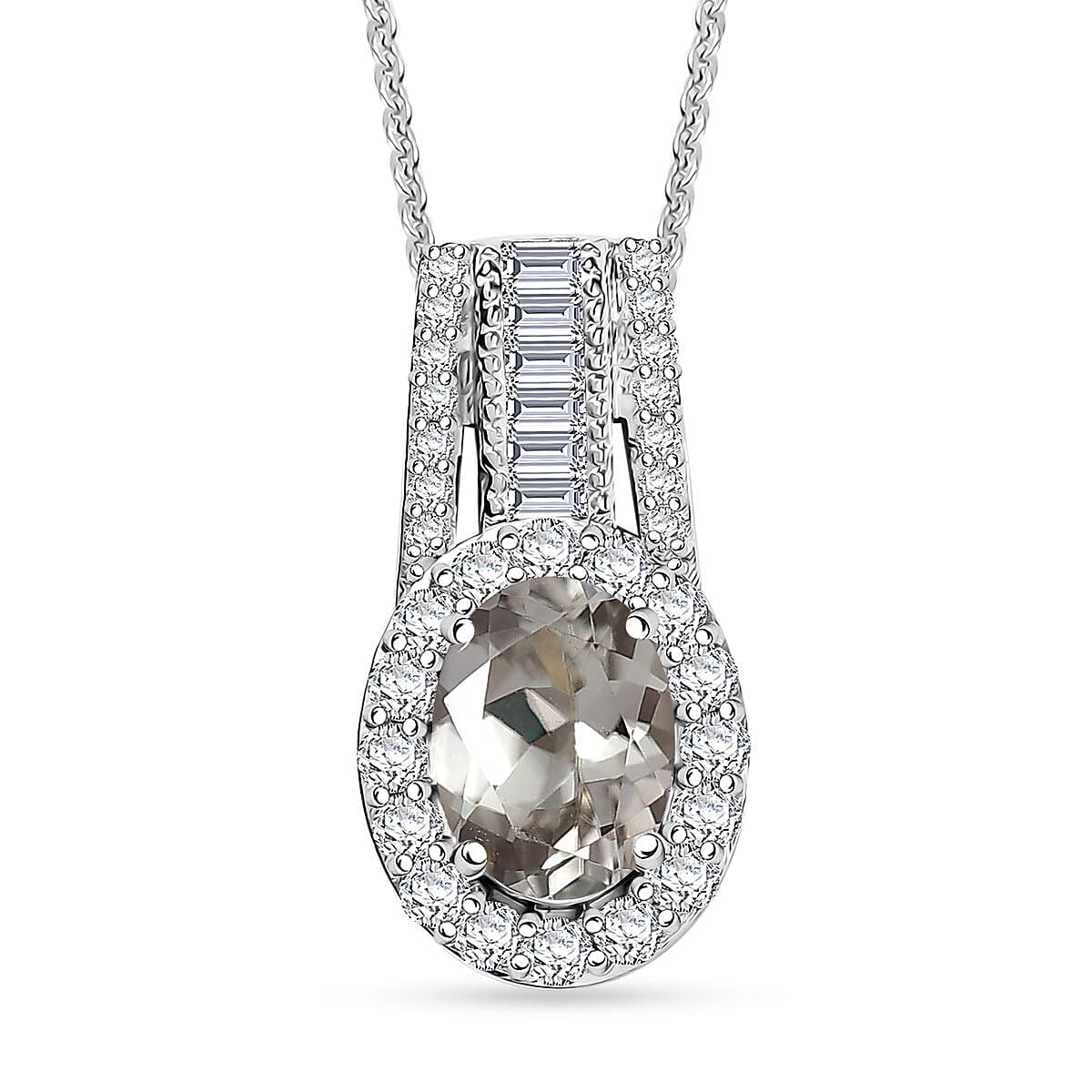 D'Joy Premium Turkizite and Moissanite 1.60 ctw Pendant Necklace in Rhodium Over Sterling Silver 20 Inches image number 0