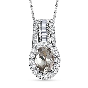 D'Joy Premium Turkizite and Moissanite 1.60 ctw Pendant Necklace in Rhodium Over Sterling Silver 20 Inches