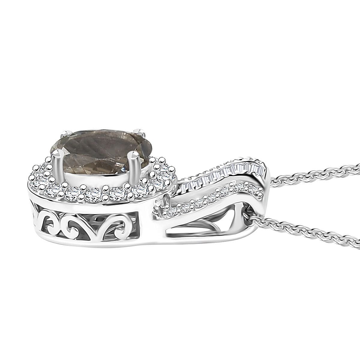 D'Joy Premium Turkizite and Moissanite 1.60 ctw Pendant Necklace in Rhodium Over Sterling Silver 20 Inches image number 2