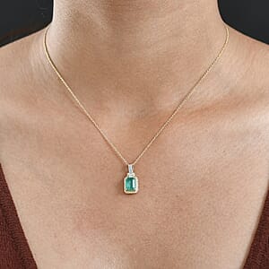 Doorbuster Luxoro AAA Kagem Zambian Emerald, Natural Yellow and White Diamond I2 1.85 ctw Art Deco Pendant Necklace in 10K Yellow Gold 20 Inches