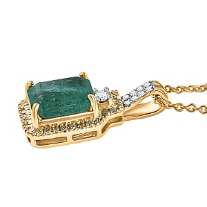 Doorbuster Luxoro AAA Kagem Zambian Emerald, Natural Yellow and White Diamond I2 1.85 ctw Art Deco Pendant Necklace in 10K Yellow Gold 20 Inches