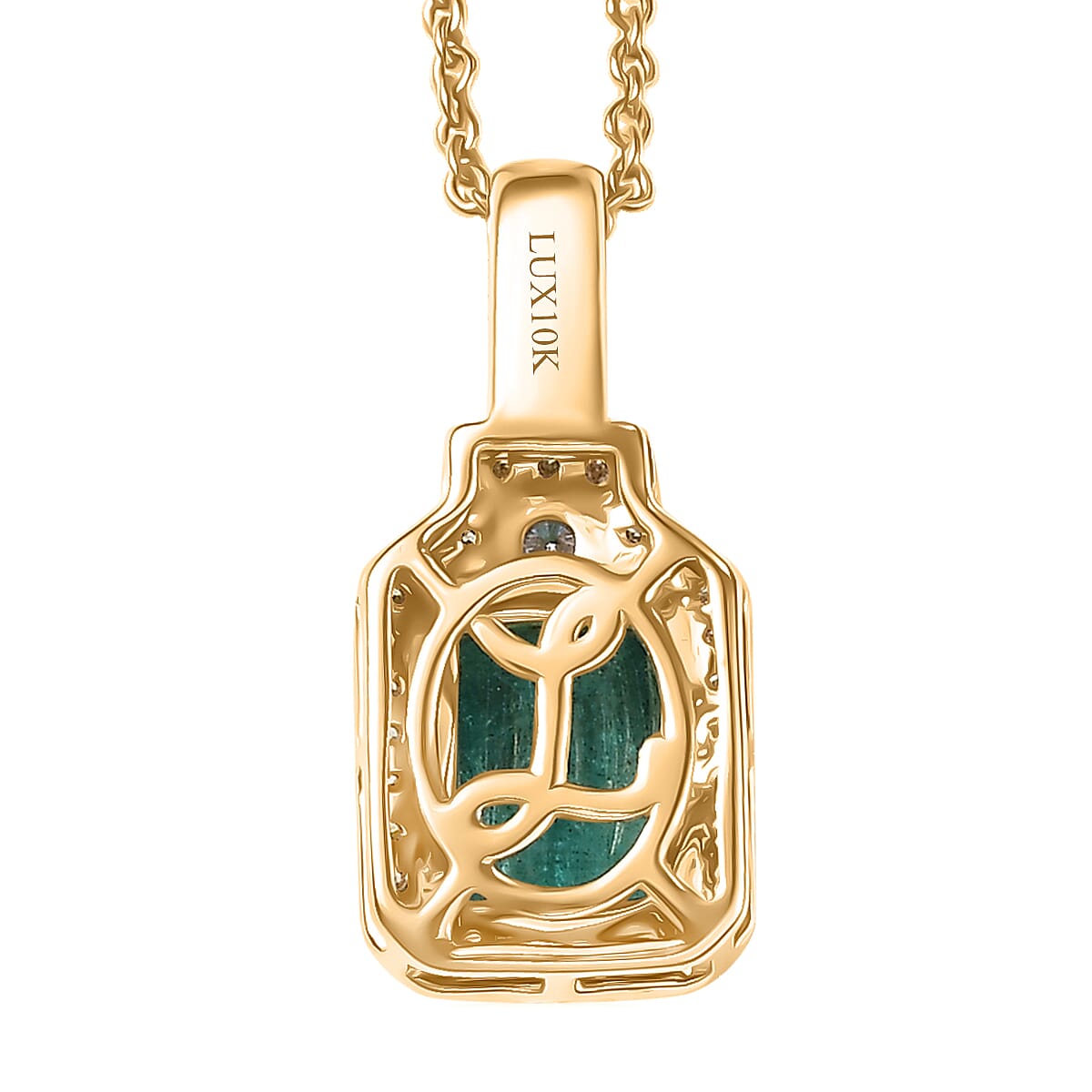 Doorbuster Luxoro AAA Kagem Zambian Emerald, Natural Yellow and White Diamond I2 1.85 ctw Art Deco Pendant Necklace in 10K Yellow Gold 20 Inches image number 4