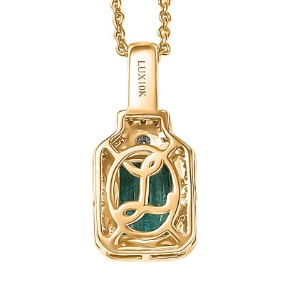 Luxoro AAA Kagem Zambian Emerald, Natural Yellow and White Diamond I2 1.85 ctw Art Deco Pendant Necklace in 10K Yellow Gold 20 Inches
