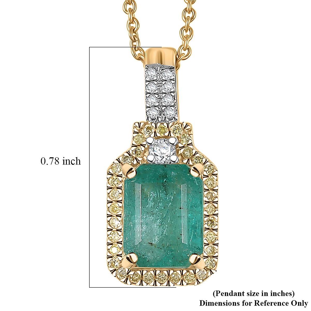 Doorbuster Luxoro AAA Kagem Zambian Emerald, Natural Yellow and White Diamond I2 1.85 ctw Art Deco Pendant Necklace in 10K Yellow Gold 20 Inches image number 5