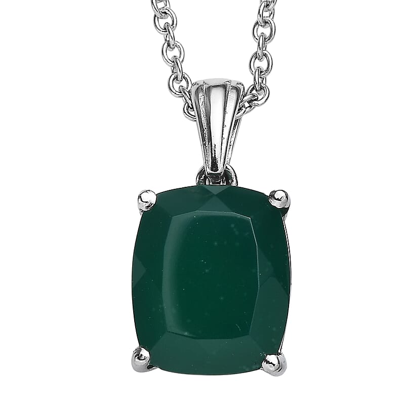 EverTrue Green Onyx 5.00 ctw Pendant Necklace in Stainless Steel 20 Inches