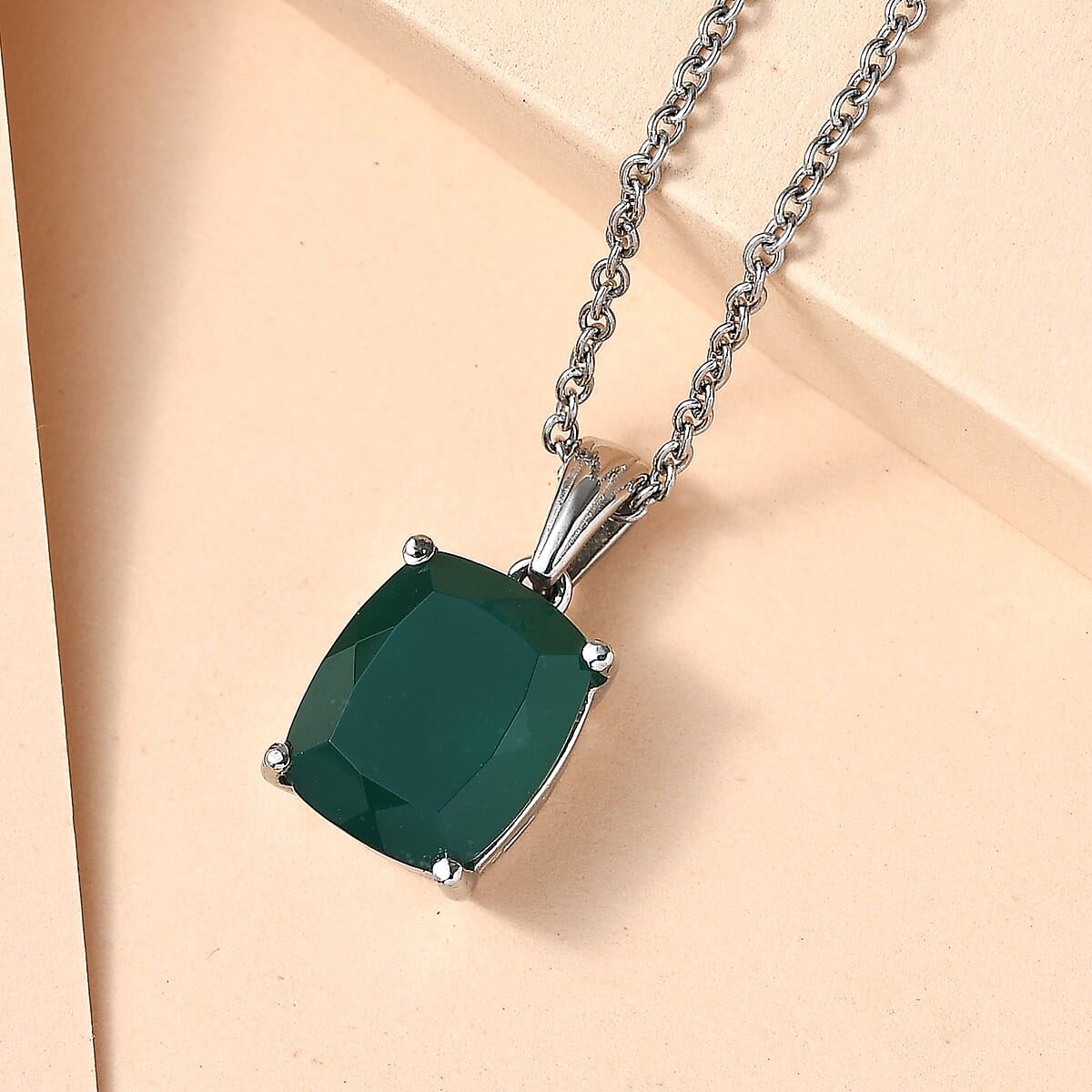 EverTrue Green Onyx 5.00 ctw Pendant Necklace in Stainless Steel 20 Inches  image number 1