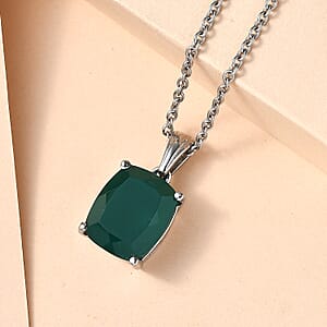 EverTrue Green Onyx 5.00 ctw Pendant Necklace in Stainless Steel 20 Inches 