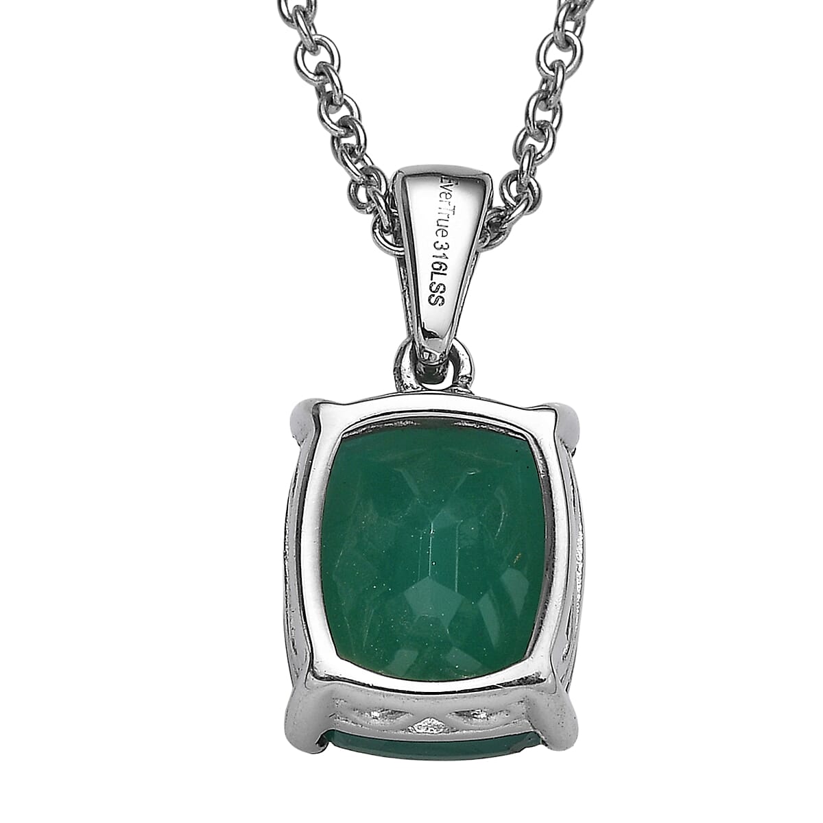 EverTrue Green Onyx 5.00 ctw Pendant Necklace in Stainless Steel 20 Inches