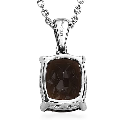 EverTrue Smoky Quartz 4.85 ctw Pendant Necklace in Stainless Steel 20 Inches