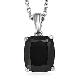 EverTrue Thai Black Spinel 6.65 ctw Pendant Necklace in Stainless Steel 20 Inches 
