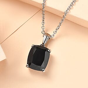 EverTrue Thai Black Spinel 6.65 ctw Pendant Necklace in Stainless Steel 20 Inches 