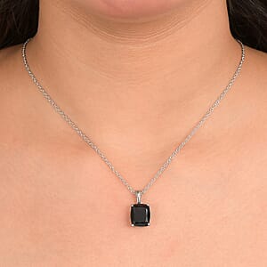 EverTrue Thai Black Spinel 6.65 ctw Pendant Necklace in Stainless Steel 20 Inches 