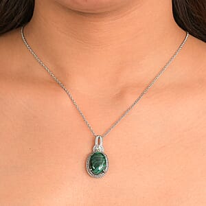 EverTrue African Malachite and Hebei Peridot 13.15 ctw Pendant Necklace in Stainless Steel 20 Inches 