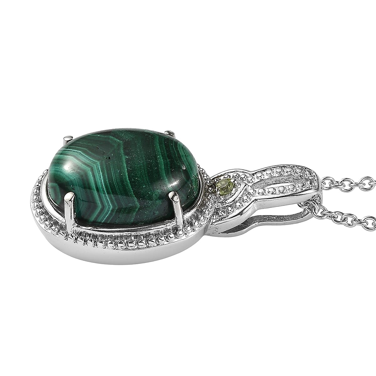 EverTrue African Malachite and Hebei Peridot 13.15 ctw Pendant Necklace in Stainless Steel 20 Inches  image number 3