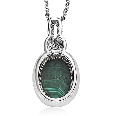 EverTrue African Malachite and Hebei Peridot 13.15 ctw Pendant Necklace in Stainless Steel 20 Inches