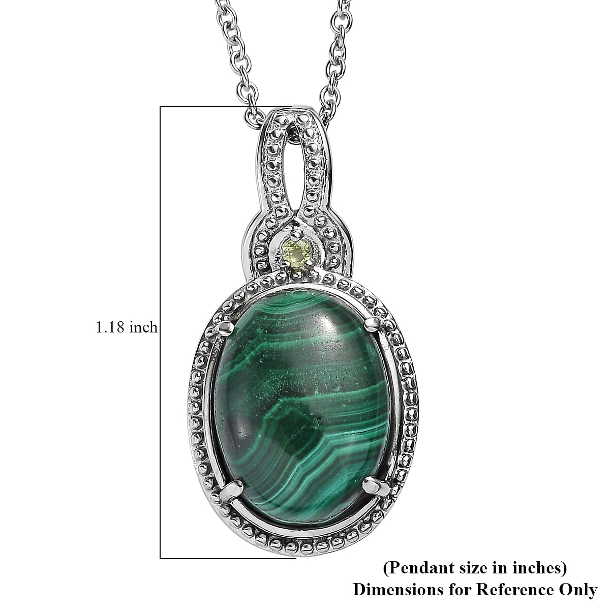 EverTrue African Malachite and Hebei Peridot 13.15 ctw Pendant Necklace in Stainless Steel 20 Inches
