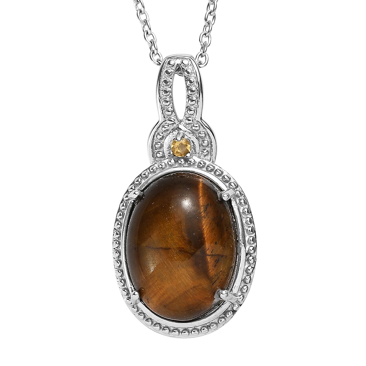 EverTrue Tigers Eye and Brazilian Citrine 9.90 ctw Pendant Necklace in Stainless Steel 20 Inches