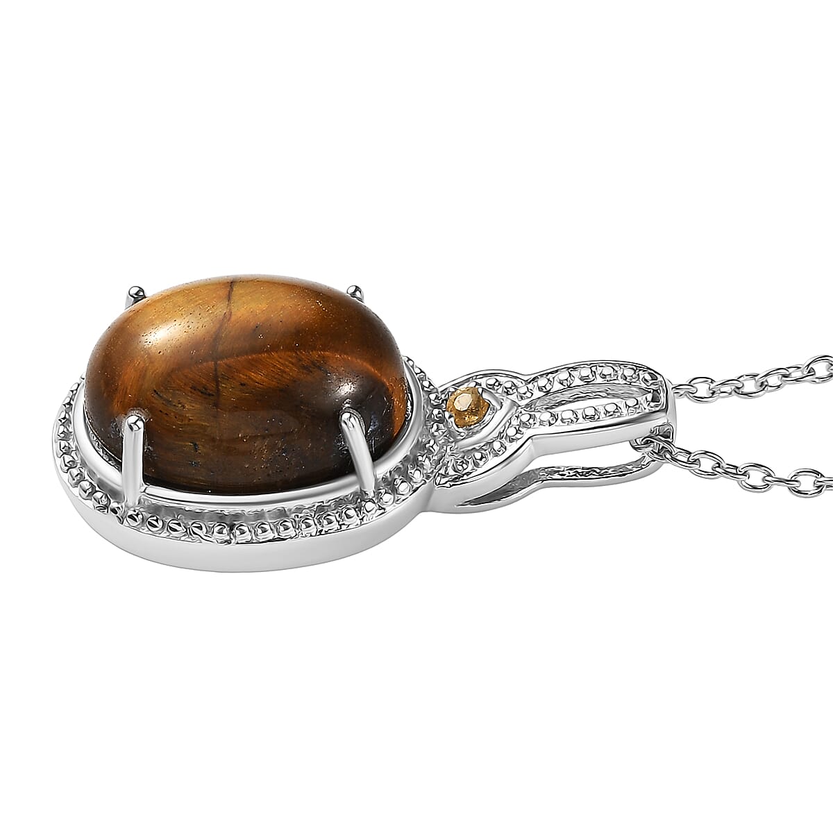 EverTrue Tigers Eye and Brazilian Citrine 9.90 ctw Pendant Necklace in Stainless Steel 20 Inches