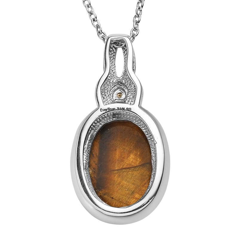 EverTrue Tigers Eye and Brazilian Citrine 9.90 ctw Pendant Necklace in Stainless Steel 20 Inches