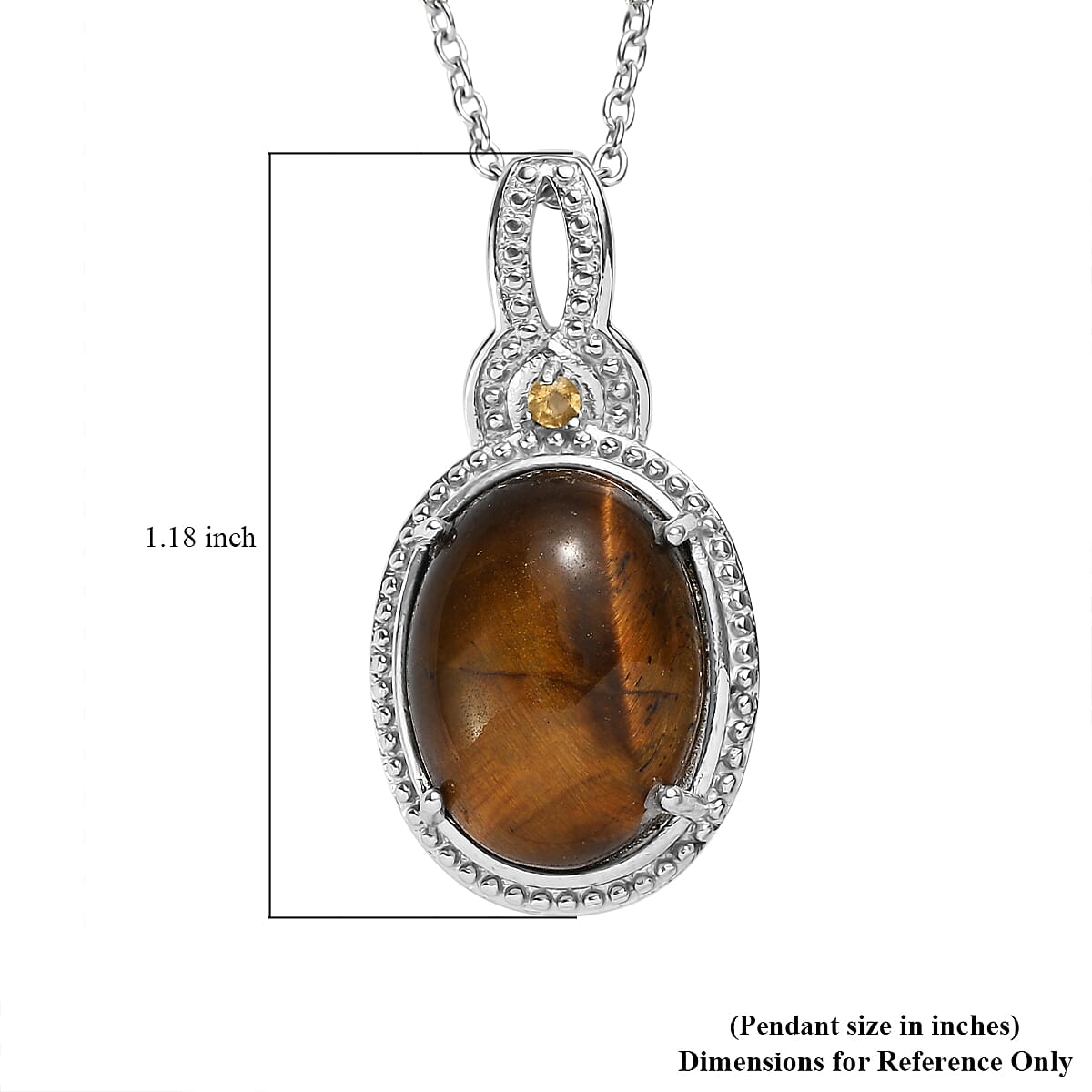 EverTrue Tigers Eye and Brazilian Citrine 9.90 ctw Pendant Necklace in Stainless Steel 20 Inches