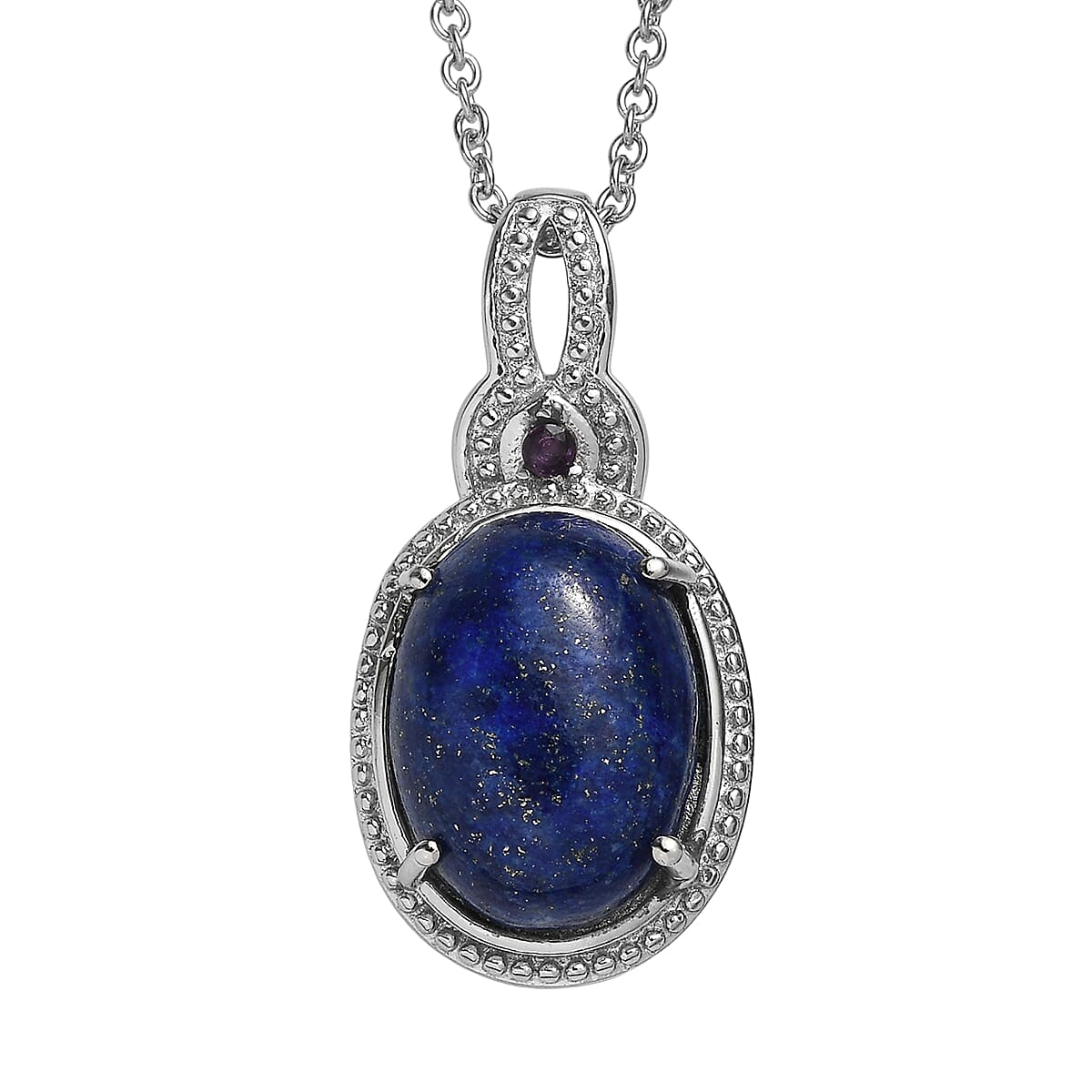 EverTrue Lapis Lazuli and African Amethyst 10.50 ctw Pendant Necklace in Stainless Steel 20 Inches