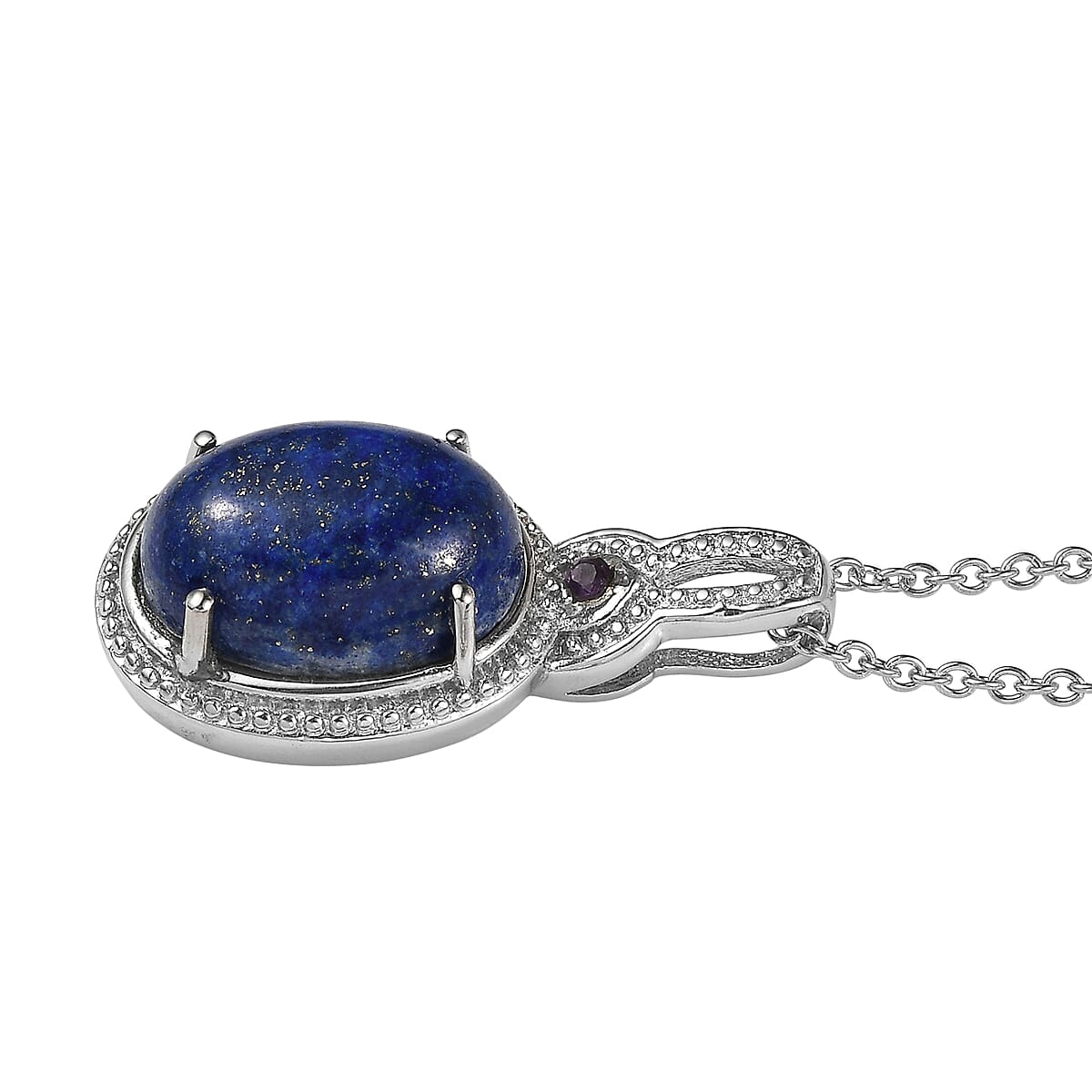 EverTrue Lapis Lazuli and African Amethyst 10.50 ctw Pendant Necklace in Stainless Steel 20 Inches