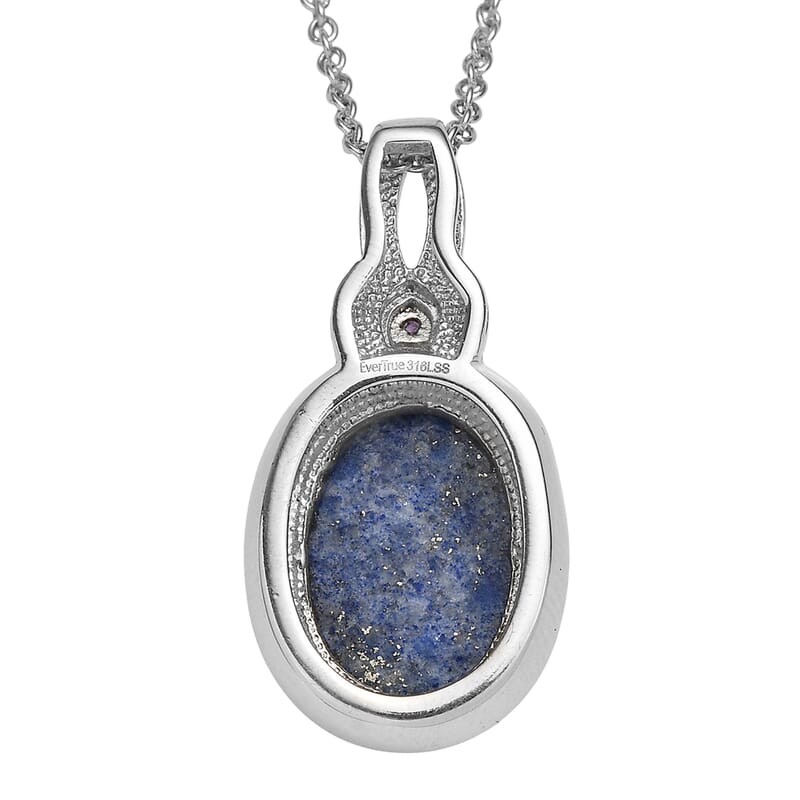 EverTrue Lapis Lazuli and African Amethyst 10.50 ctw Pendant Necklace in Stainless Steel 20 Inches