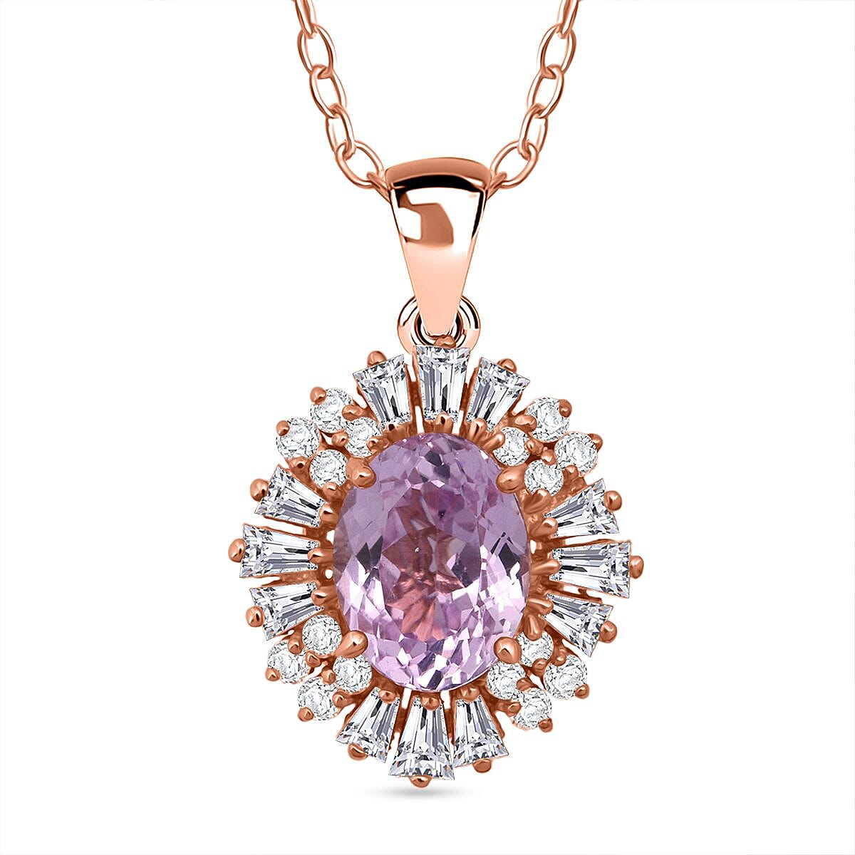 D'Joy AAA Patroke Kunzite and Moissanite 3.30 ctw Royal Starburst Pendant Necklace in 18K Vermeil Rose Gold Over Sterling Silver 20 Inches image number 0